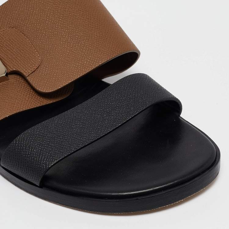 Pre Owned Hermès Black/Brown Leather Ionie Sandals Size 44