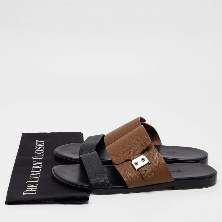 Pre Owned Hermès Black/Brown Leather Ionie Sandals Size 44