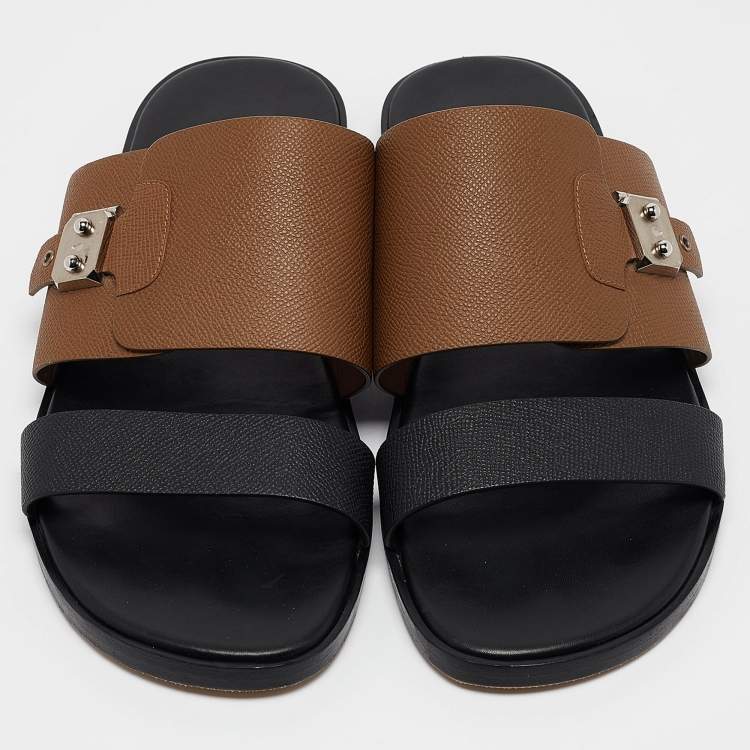 Pre Owned Hermès Black/Brown Leather Ionie Sandals Size 44