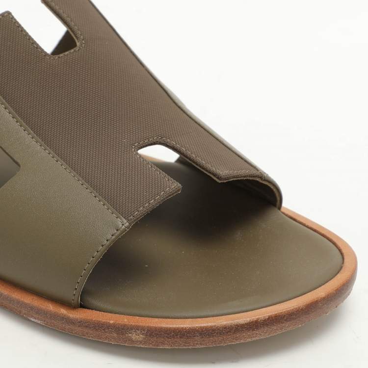 Pre Owned Hermes Green Leather and Canvas Izmir Sandals Size 43