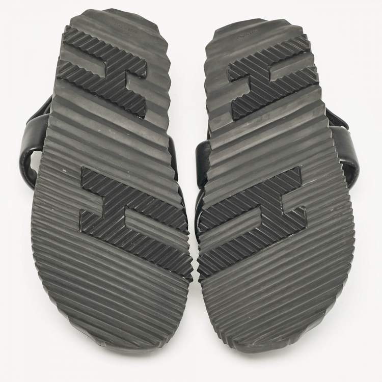Pre Owned Hermes Black Leather Electric Flat Sandals Size 45