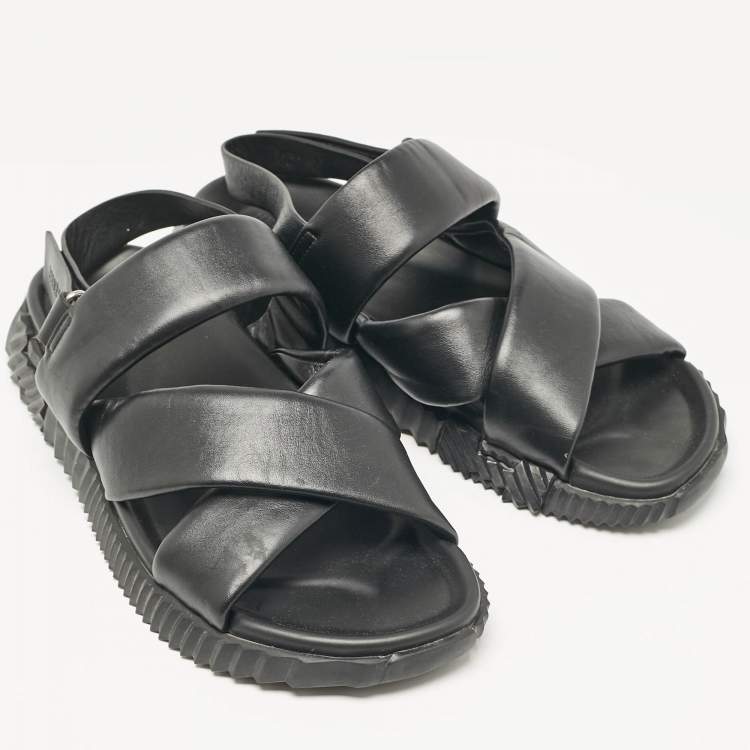 Pre Owned Hermes Black Leather Electric Flat Sandals Size 45