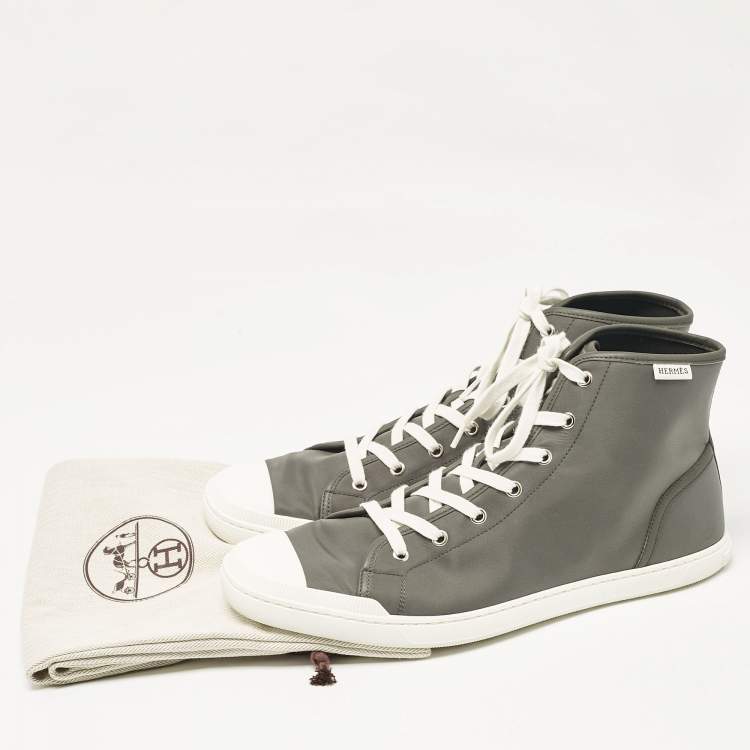 Pre Owned Hermes Grey Nylon and Leather Express High Sneakers Size 45