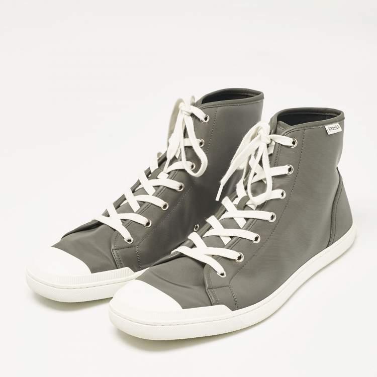 Pre Owned Hermes Grey Nylon and Leather Express High Sneakers Size 45