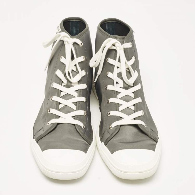 Pre Owned Hermes Grey Nylon and Leather Express High Sneakers Size 45
