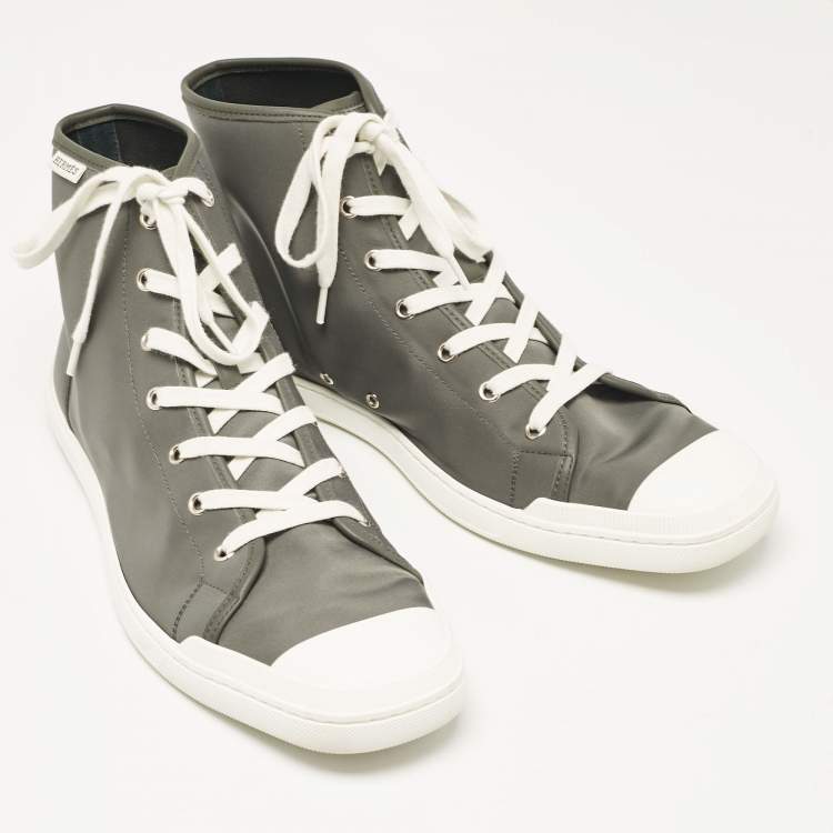 Pre Owned Hermes Grey Nylon and Leather Express High Sneakers Size 45