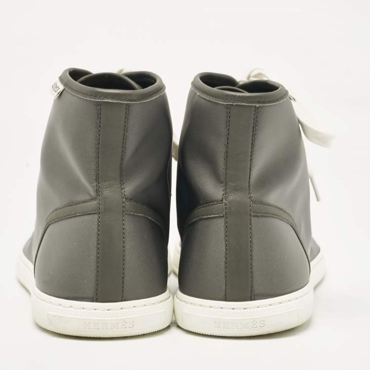 Pre Owned Hermes Grey Nylon and Leather Express High Sneakers Size 45