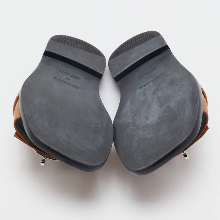 Pre Owned Hermes Brown Leather Gabriel Sandals Size 45