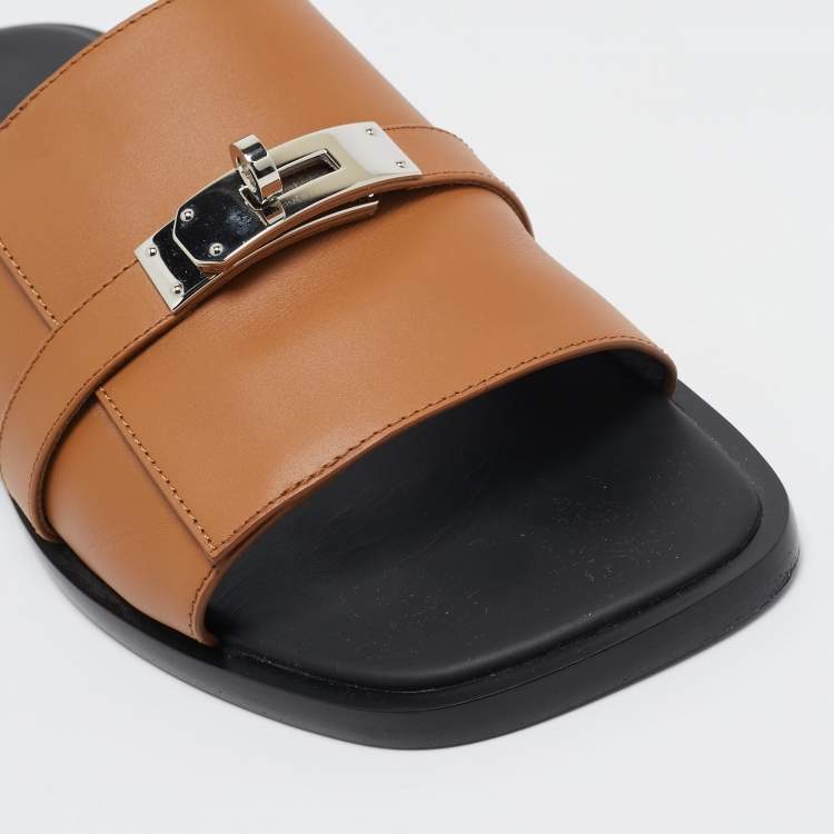 Pre Owned Hermes Brown Leather Gabriel Sandals Size 45