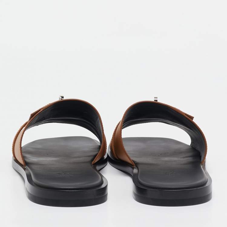 Pre Owned Hermes Brown Leather Gabriel Sandals Size 45