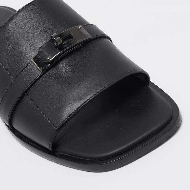 Pre Owned Hermes Black Leather Gabriel Sandals Size 45