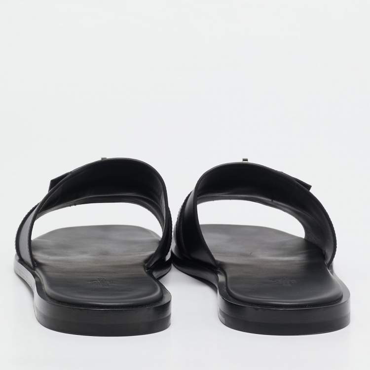 Pre Owned Hermes Black Leather Gabriel Sandals Size 45
