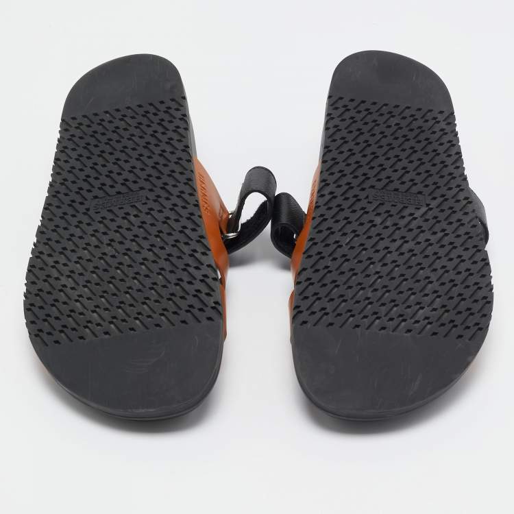 Pre Owned Hermes Brown/Black Leather Chypre Sandals Size 45