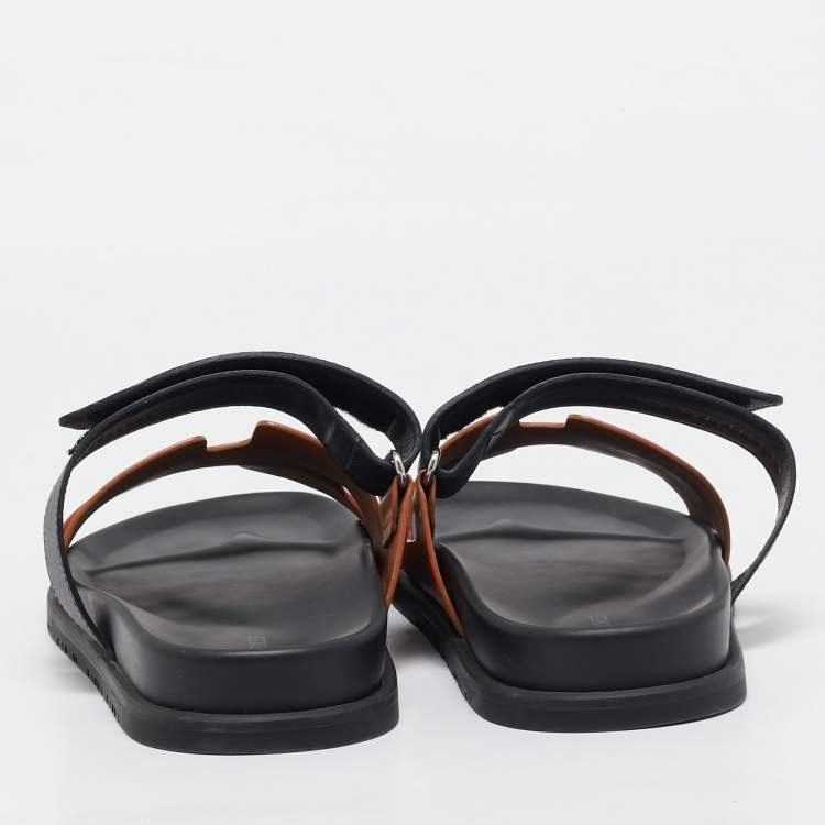 Pre Owned Hermes Brown/Black Leather Chypre Sandals Size 45