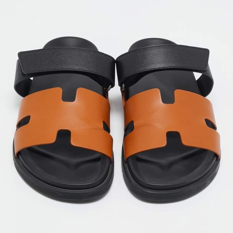 Pre Owned Hermes Brown/Black Leather Chypre Sandals Size 45