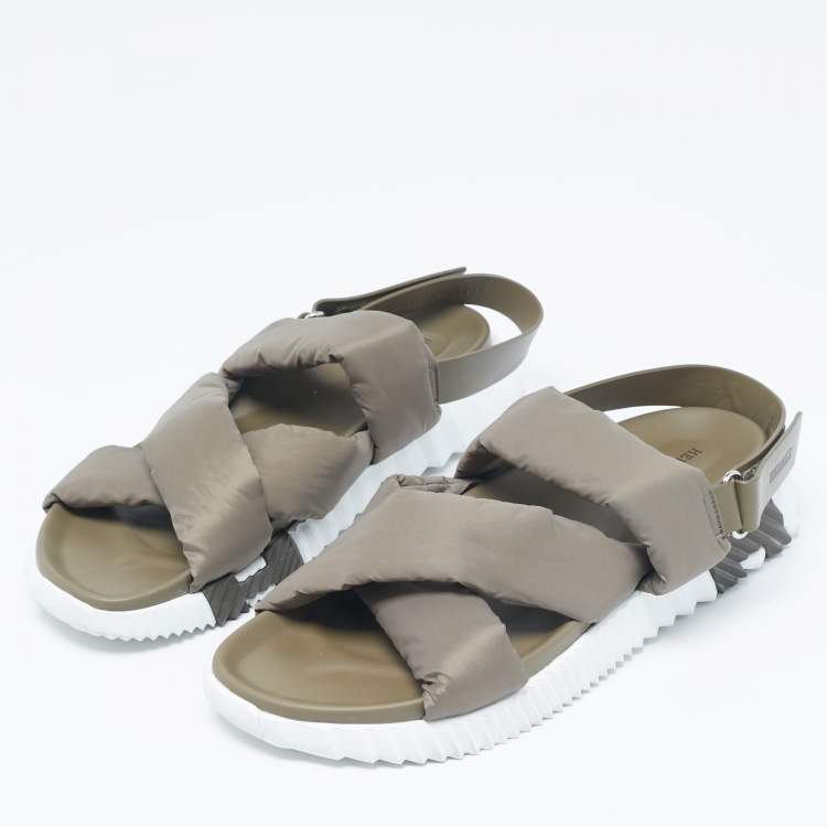 Pre Owned Hermes Green Nylon Electric Flat Sandals Size 45