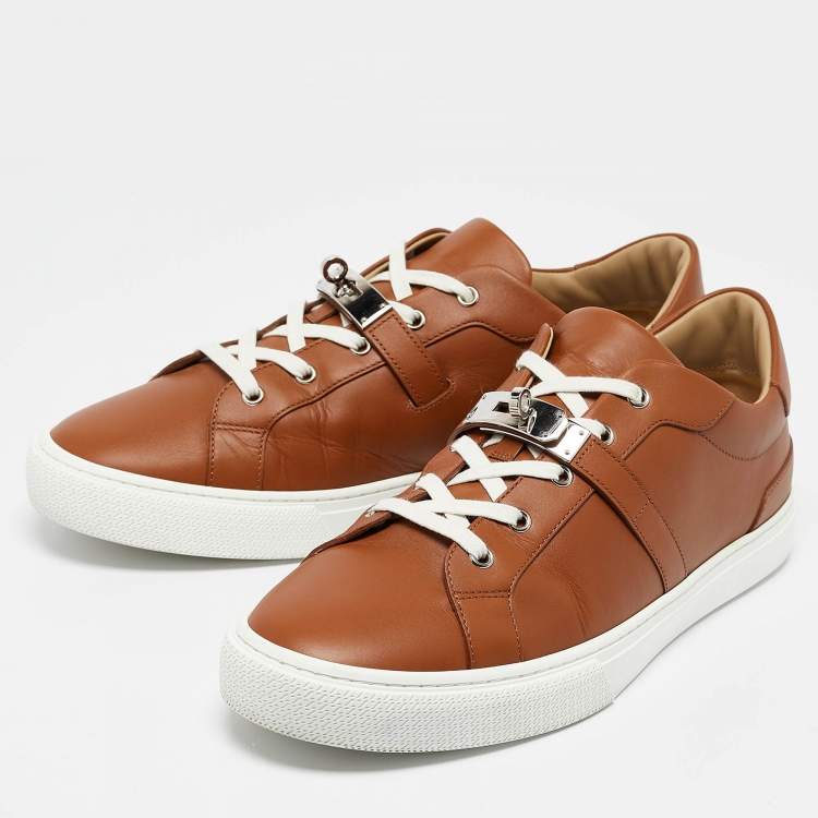 Pre Owned Hermes Brown Leather Day Sneakers Size 45