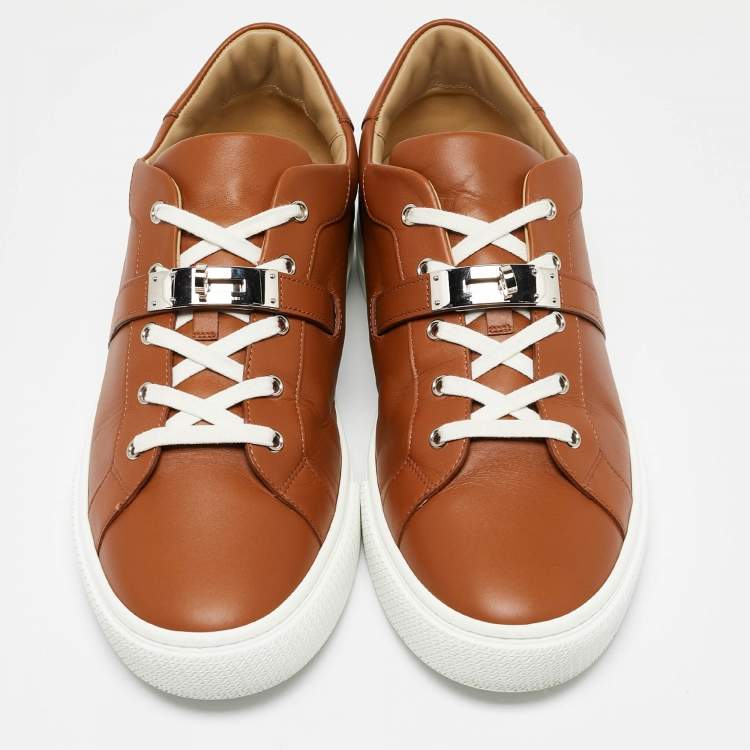 Pre Owned Hermes Brown Leather Day Sneakers Size 45