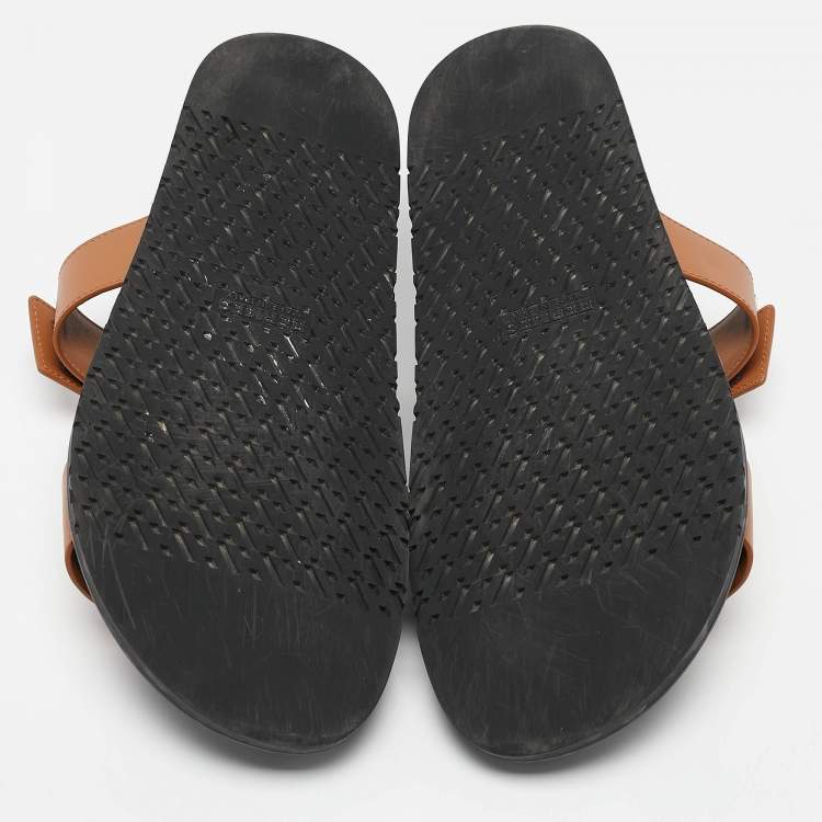 Pre Owned Hermes Brown Leather Chypre Sandals Size 45.5