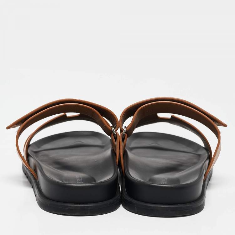 Pre Owned Hermes Brown Leather Chypre Sandals Size 45.5