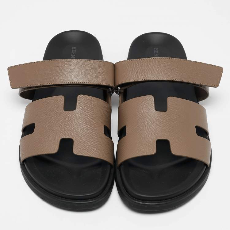 Pre Owned Hermes Olive Green Leather Chypre Flat Sandals Size 46