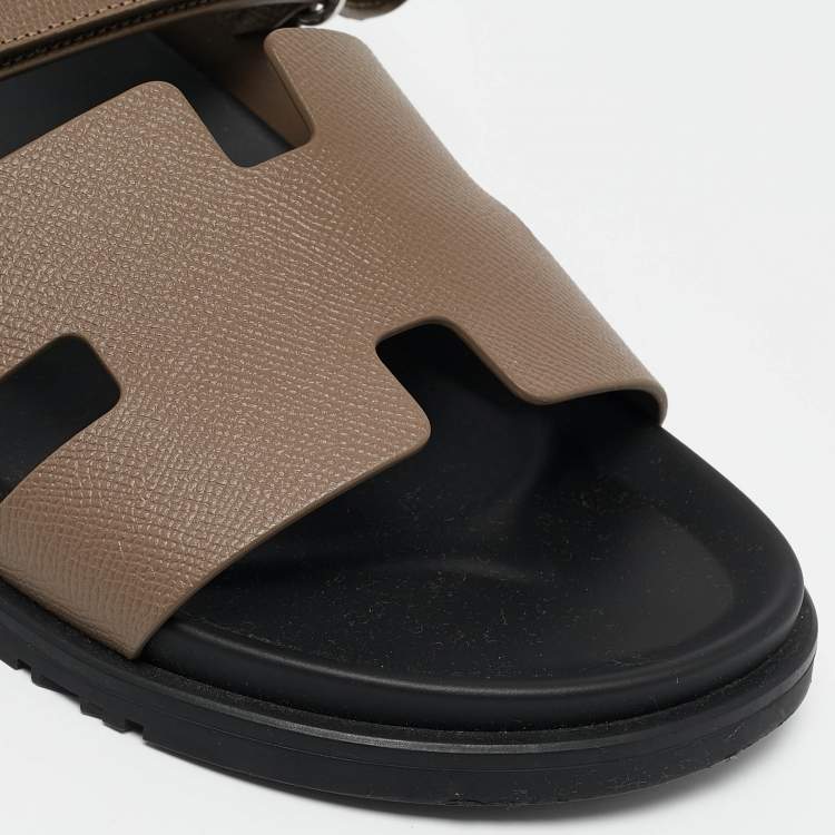 Pre Owned Hermes Olive Green Leather Chypre Flat Sandals Size 46