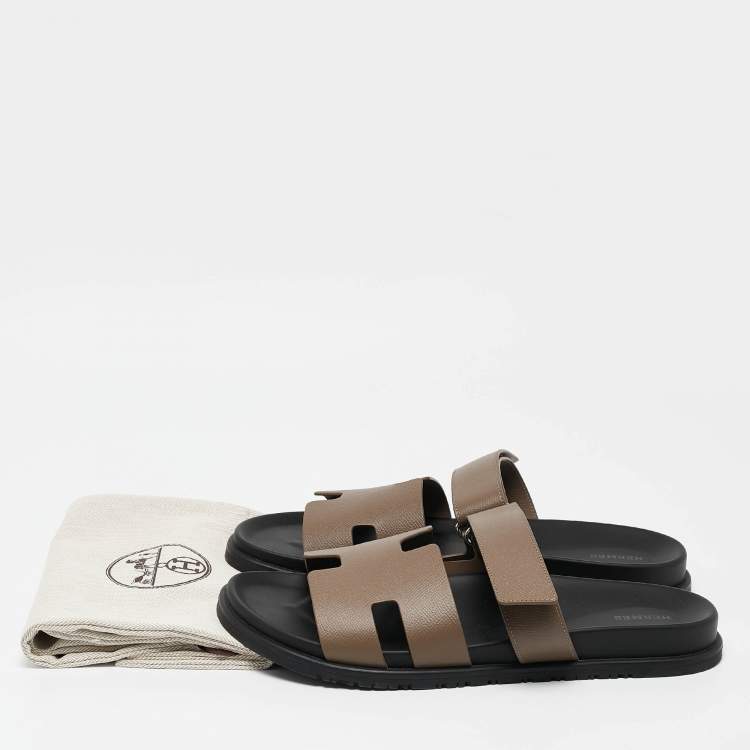 Pre Owned Hermes Olive Green Leather Chypre Flat Sandals Size 46
