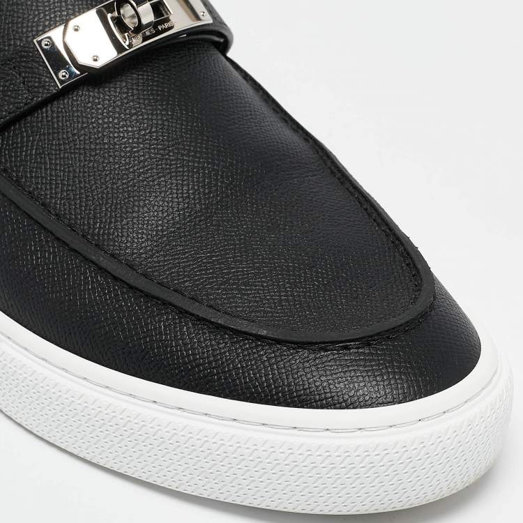 Pre Owned Hermes Black Leather Game Slip On Sneakers Size 45