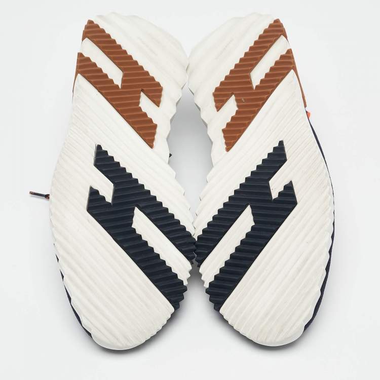 Pre Owned Hermes Navy Blue Knit Fabric Flex Lace Up Sneakers Size 45
