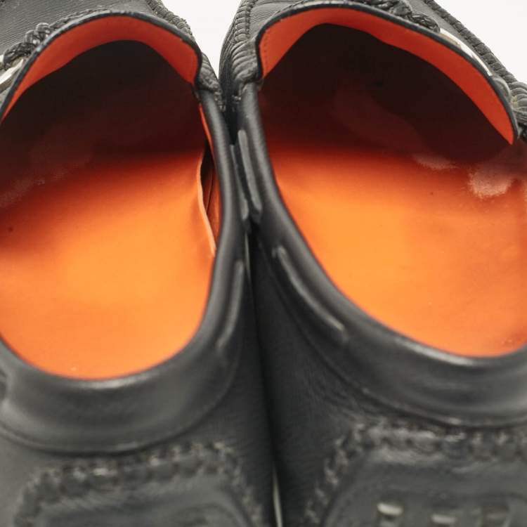 Pre Owned Hermes Black Leather Alessandro Loafers Size 41.5