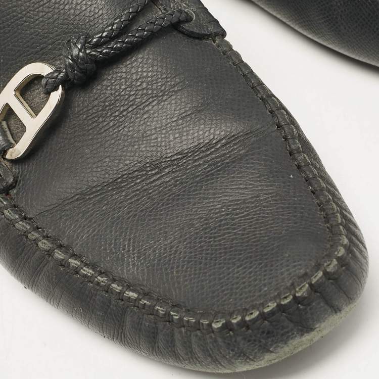 Pre Owned Hermes Black Leather Alessandro Loafers Size 41.5