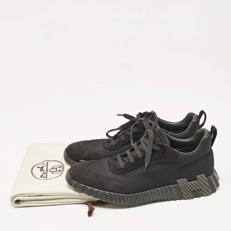Pre Owned Hermes Black Fabric and Suede Bouncing Low Top Sneakers Size 42