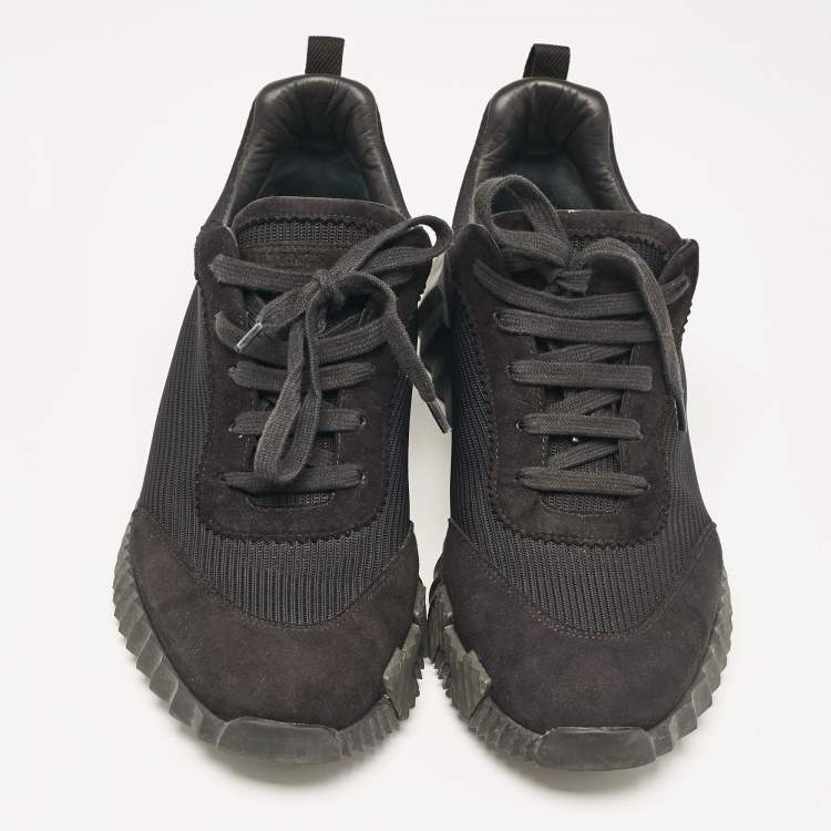 Pre Owned Hermes Black Fabric and Suede Bouncing Low Top Sneakers Size 42