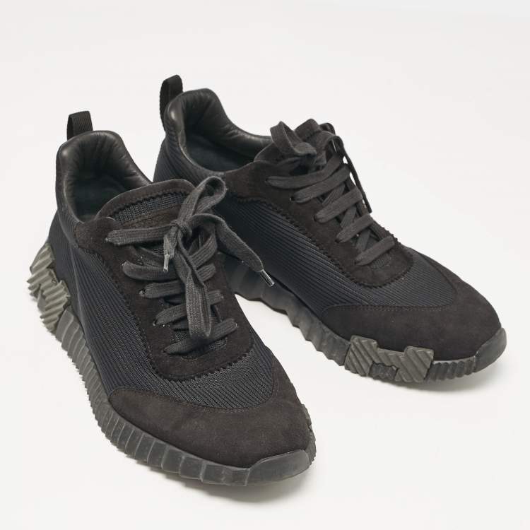 Pre Owned Hermes Black Fabric and Suede Bouncing Low Top Sneakers Size 42