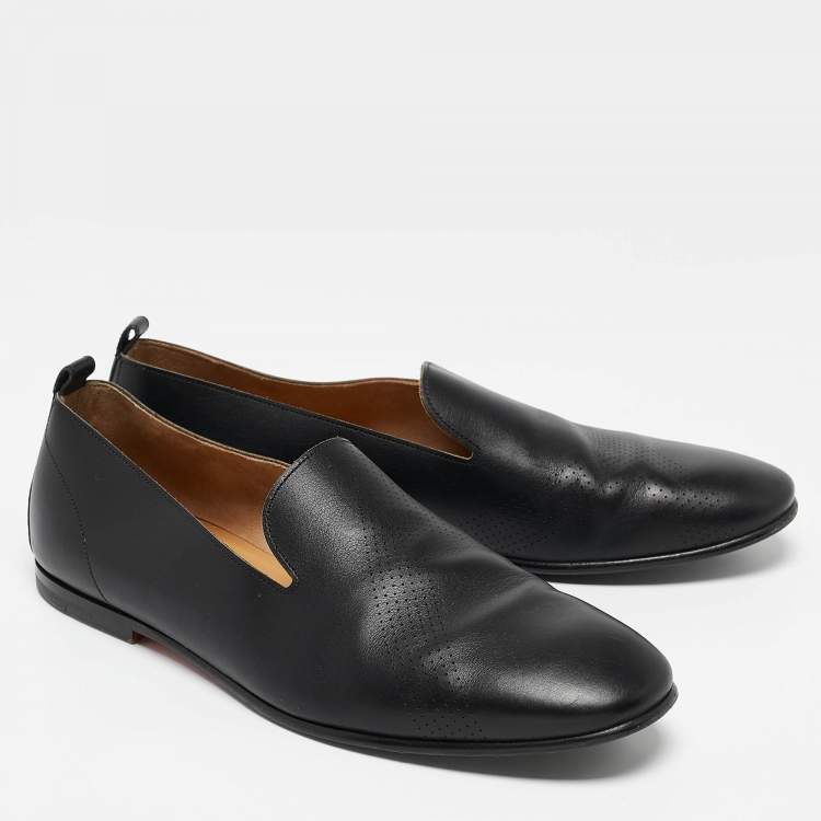 Pre Owned Hermes Black Perforated Leather Smoking Slippers Size 44