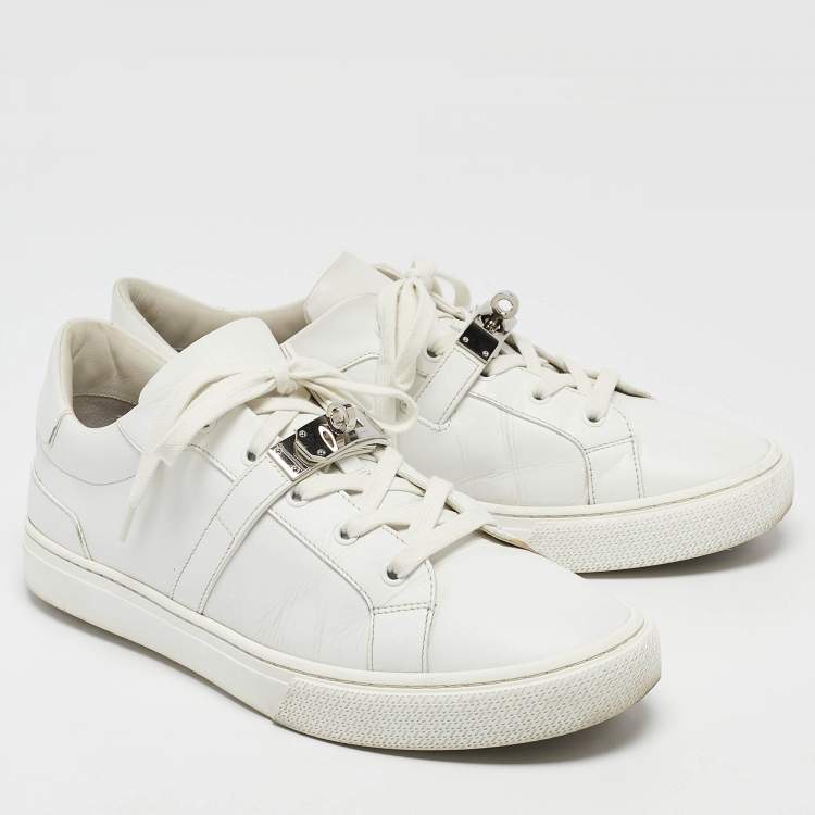 Pre Owned Hermes White Leather Day Sneakers Size 42