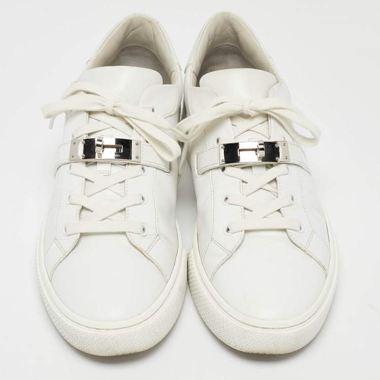 Pre Owned Hermes White Leather Day Sneakers Size 42