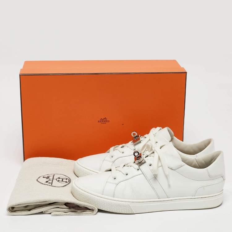Pre Owned Hermes White Leather Day Sneakers Size 42