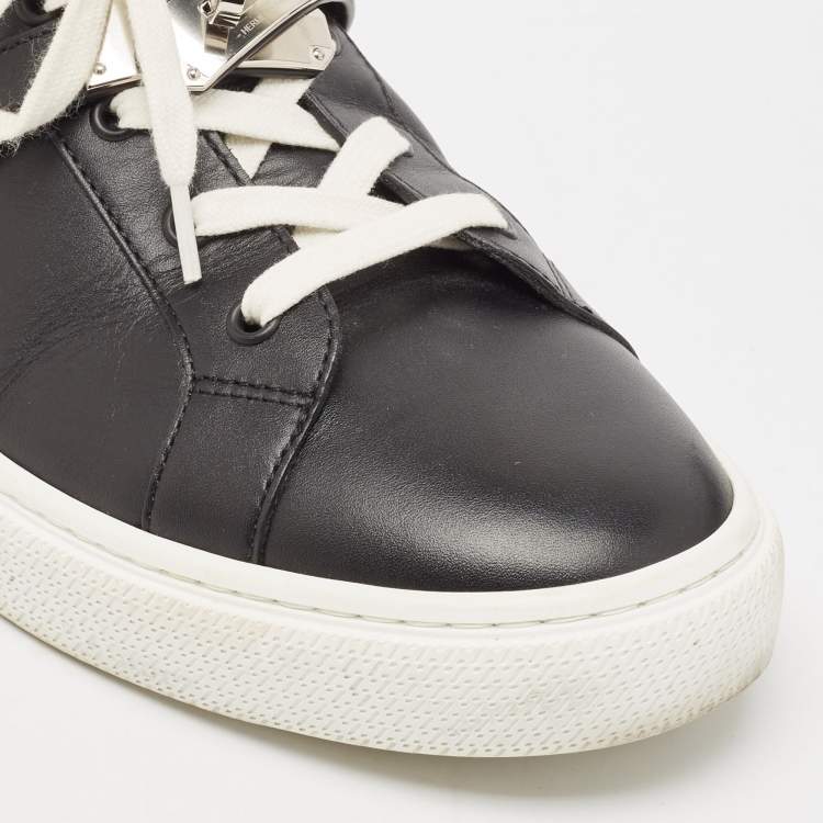 Pre Owned Hermes Black Leather Day Lace Up Sneakers Size 43.5