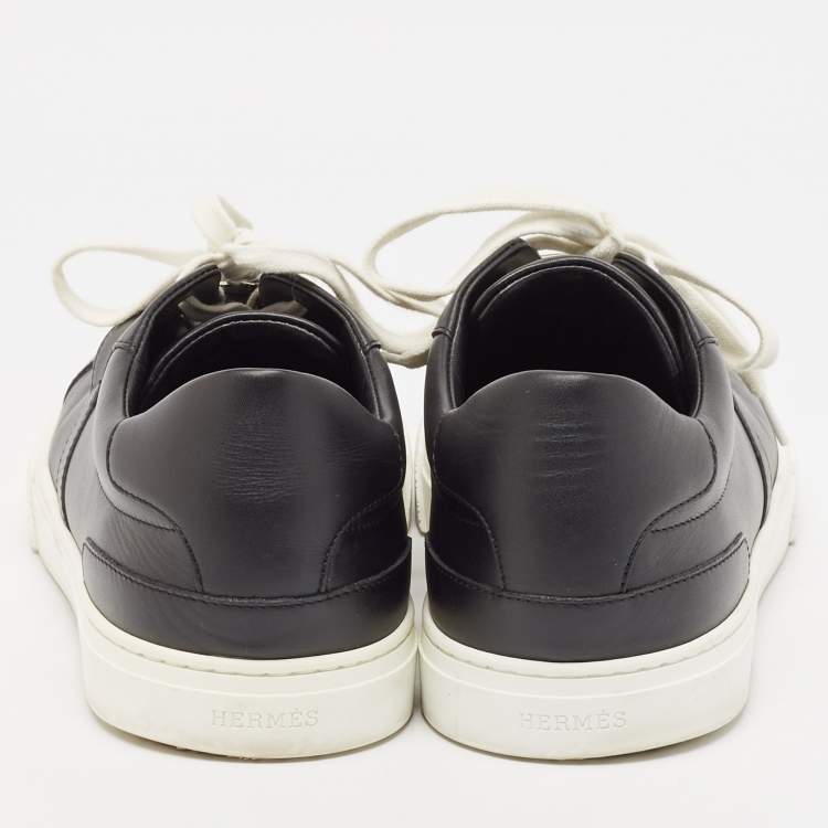 Pre Owned Hermes Black Leather Day Lace Up Sneakers Size 43.5