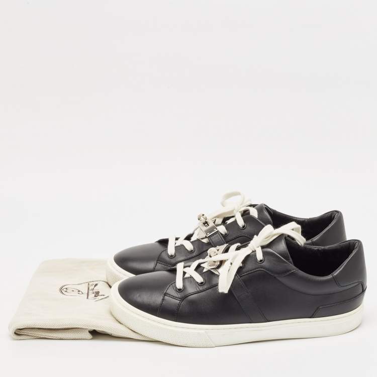 Pre Owned Hermes Black Leather Day Lace Up Sneakers Size 43.5
