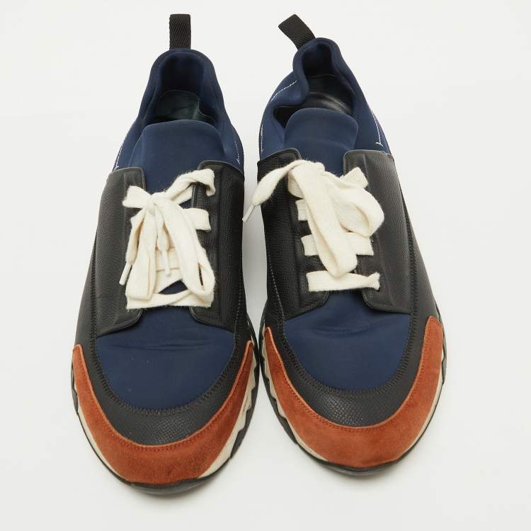 Pre Owned Hermes Multicolor Neoprene, Leather and Suede Stadium Low Top Sneakers Size 43