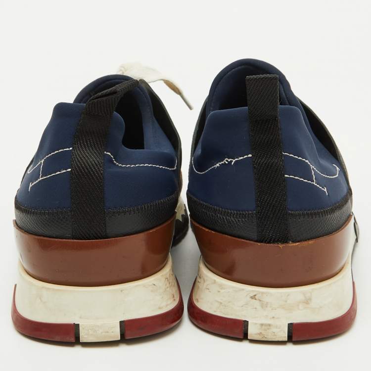 Pre Owned Hermes Multicolor Neoprene, Leather and Suede Stadium Low Top Sneakers Size 43