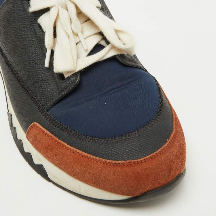 Pre Owned Hermes Multicolor Neoprene, Leather and Suede Stadium Low Top Sneakers Size 43
