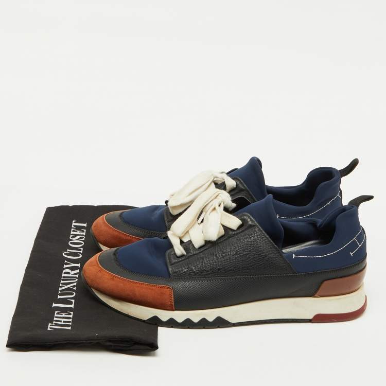 Pre Owned Hermes Multicolor Neoprene, Leather and Suede Stadium Low Top Sneakers Size 43