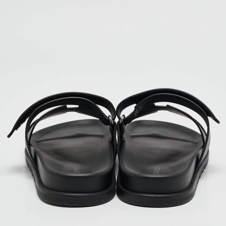 Pre Owned Hermès Black Leather Chypre Sandals Size 41