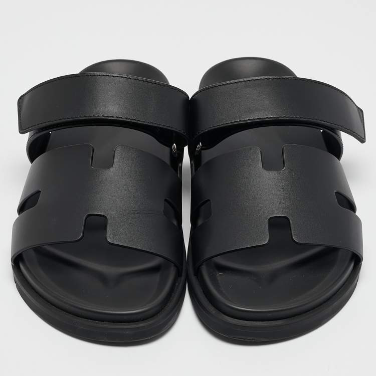 Pre Owned Hermès Black Leather Chypre Sandals Size 41