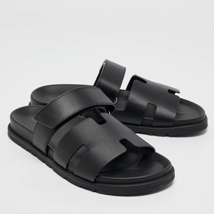 Pre Owned Hermès Black Leather Chypre Sandals Size 41
