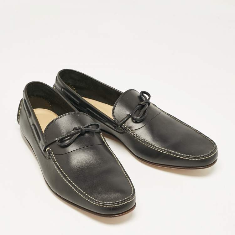 Pre Owned Hermes Black Leather Amico Loafers Size 46
