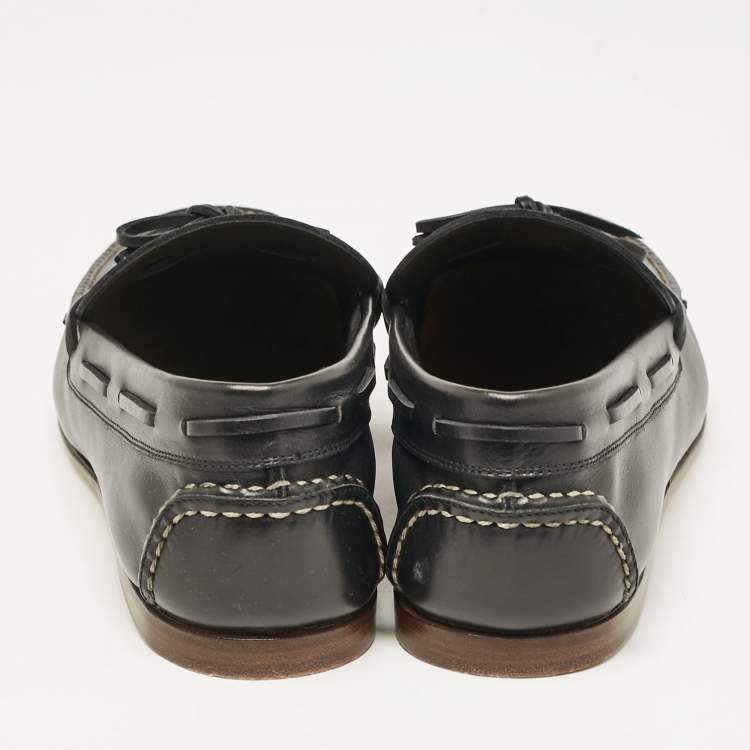 Pre Owned Hermes Black Leather Amico Loafers Size 46